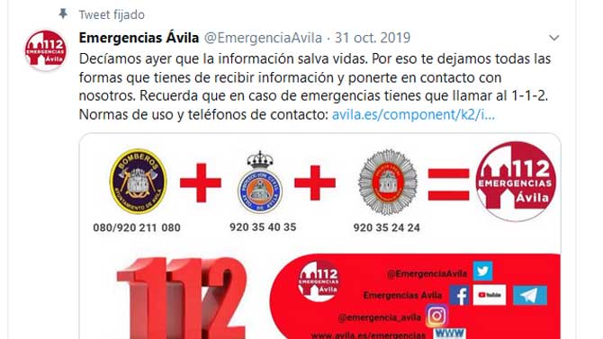 Twiiter de Emergencias Ávila.