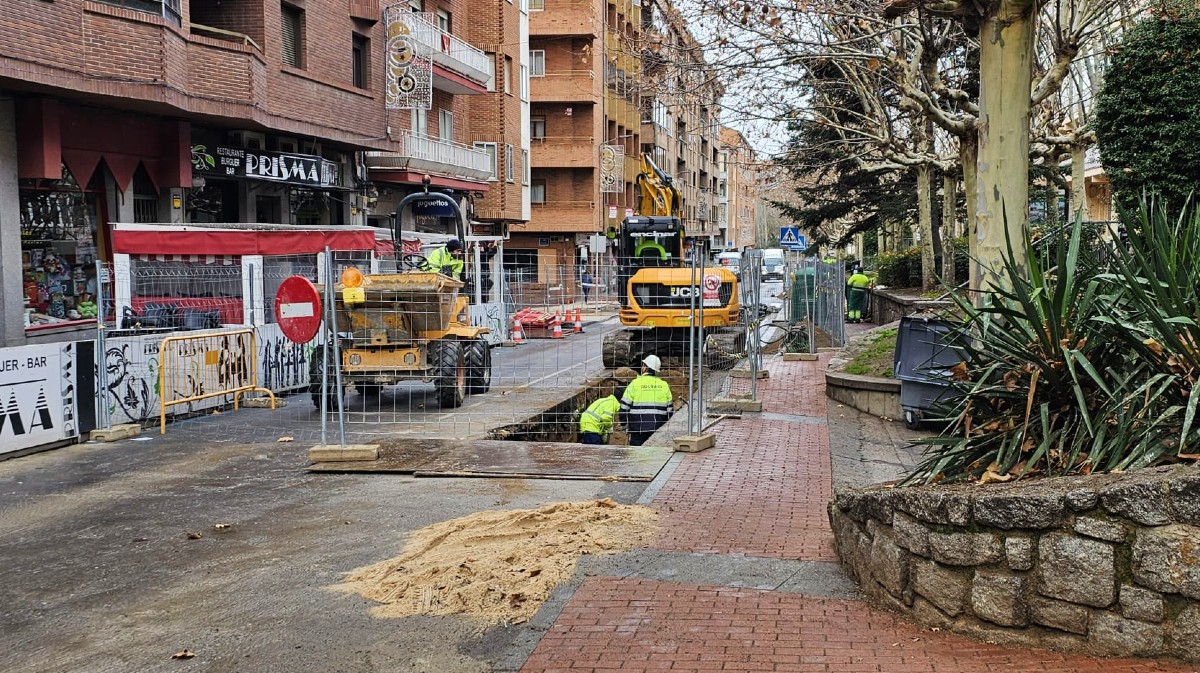Obras para la red de calor en el Paseo de San Roque, este martes.