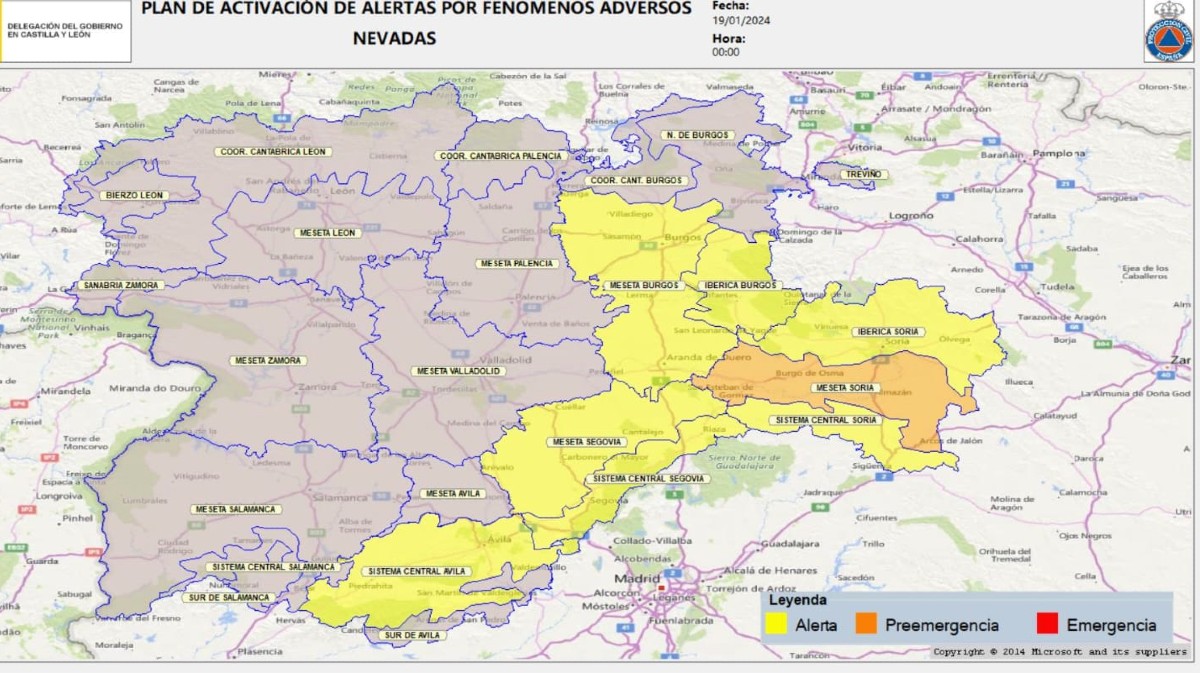 Fases de alerta en Castilla y León  ante la previsión de nieve,