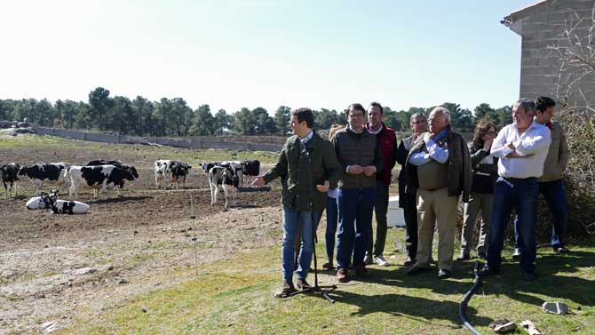 Pablo Casado visita una explotación ganadera de Las Navas.
