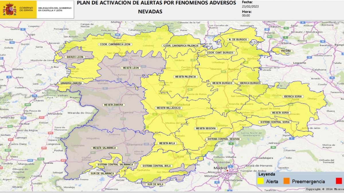 Mapa de previsión de nieve en Castilla y León.