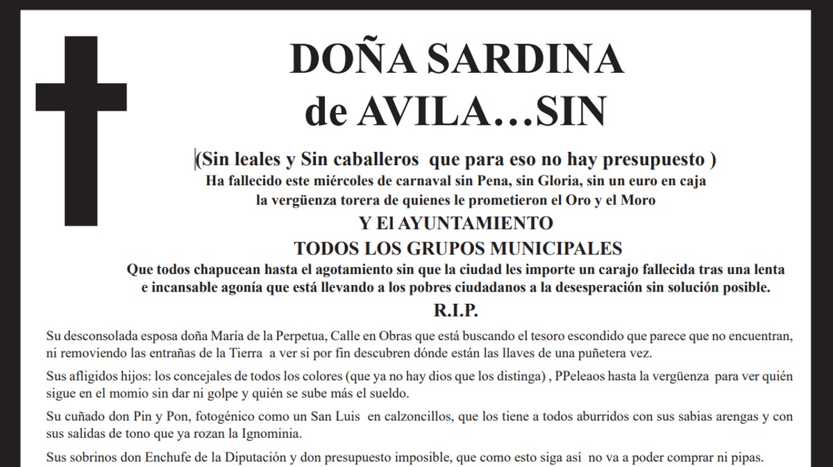 Esquela para el entierro de la sardina.