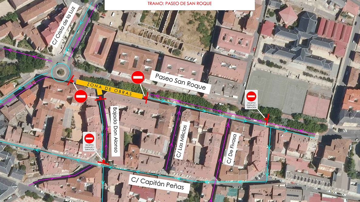 Plano con los cortes del paseo de San Roque