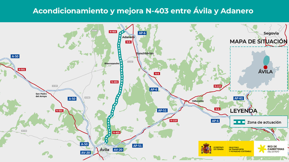 Adjudicada la redacción del proyecto del estudio para mejorar la Nacional 403 entre Ávila y Adanero