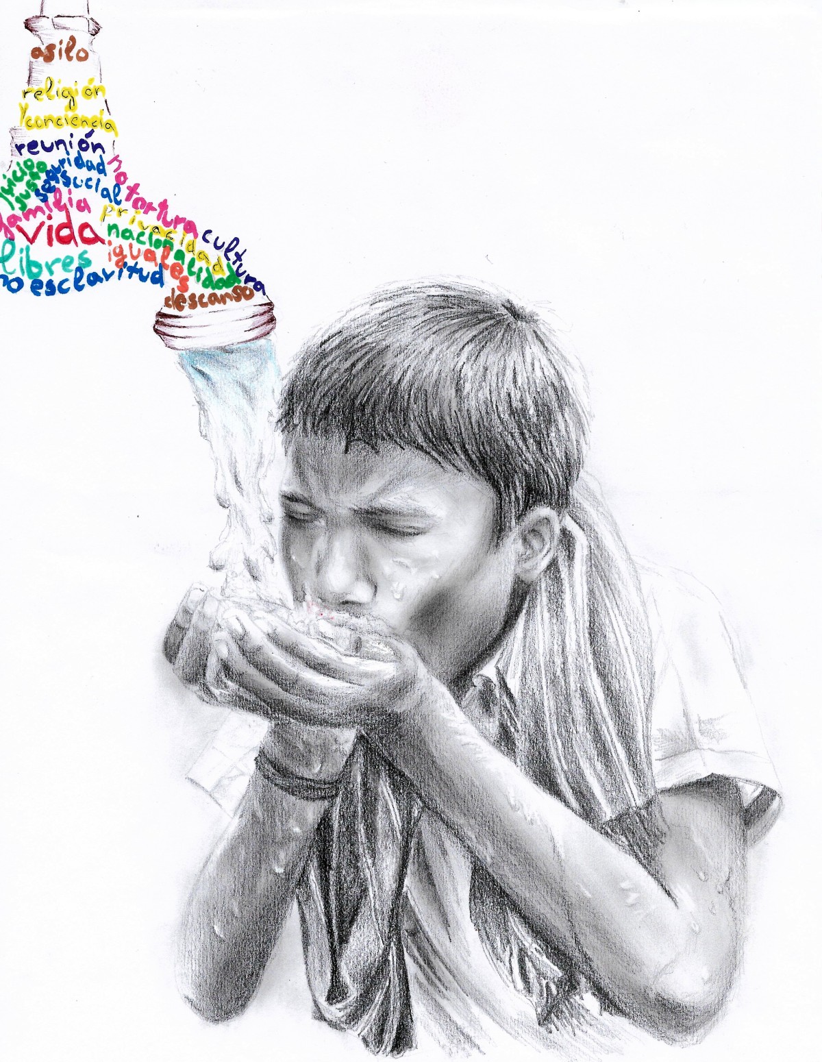 Obra de Jessica Cenamor Beltrán premiada en el concurso de dibujo Defensor del Pueblo.