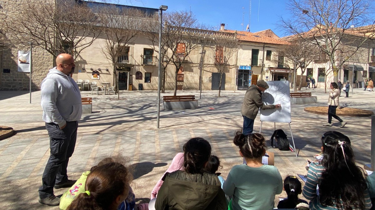 El olmo de la plaza de Italia, admirado por escolares