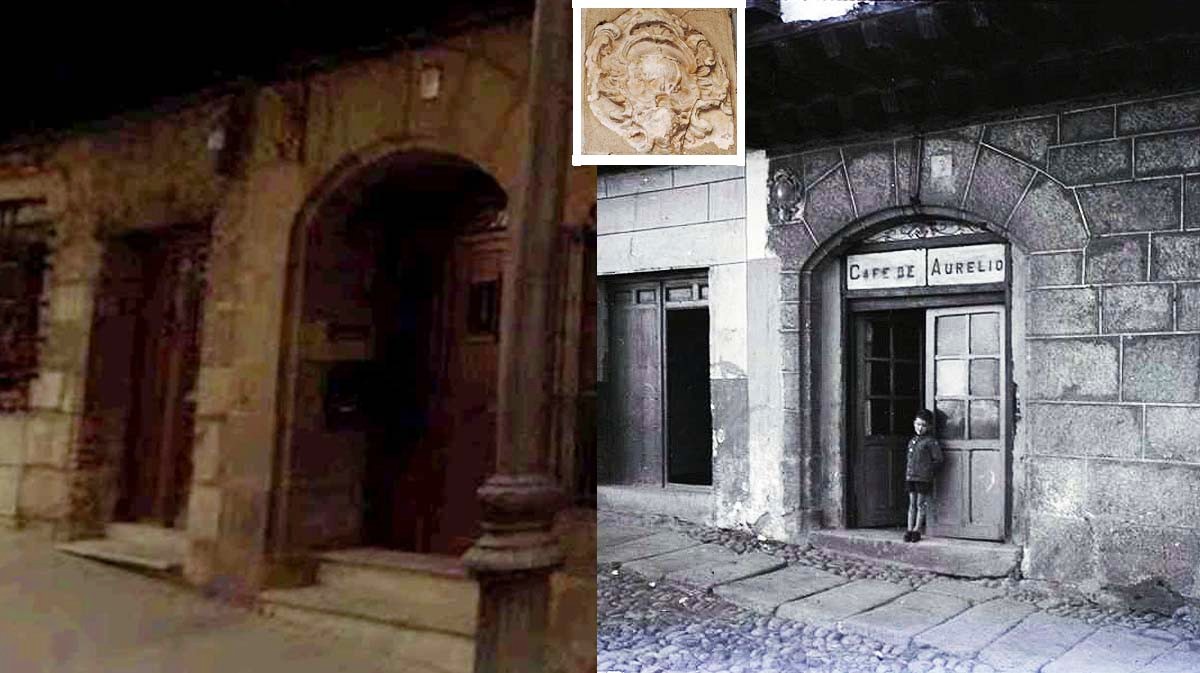 El escudo de la Inquisici&oacute;n puede verse tanto en la imagen actual como en la centenaria del Caf&eacute; de Aurelio.