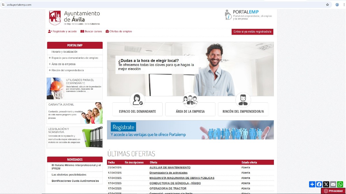 Portal de Intermediaci&oacute;n Laboral del Ayuntamiento de &Aacute;vila.