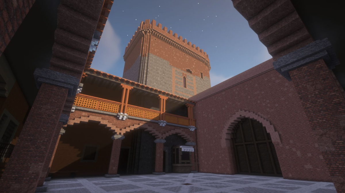 Recreaci&oacute;n digital del castillo de Ar&eacute;valo en Minecraft.