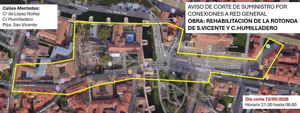 Plano con el detalle del corte de agua en la zona de San Vicente.