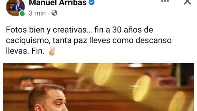Tuit del diputado Manuel Arribas publicado el lunes tras la expulsión de los diputados provinciales.