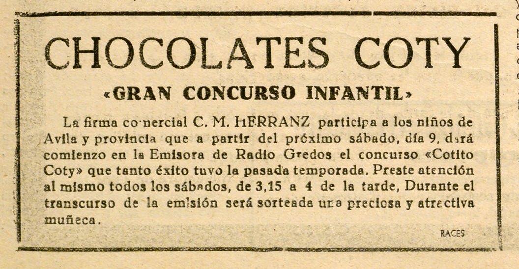 8. Convocatoria del concurso infantil “Cotito-Coty”. Diario de Ávila, 1.12.1961