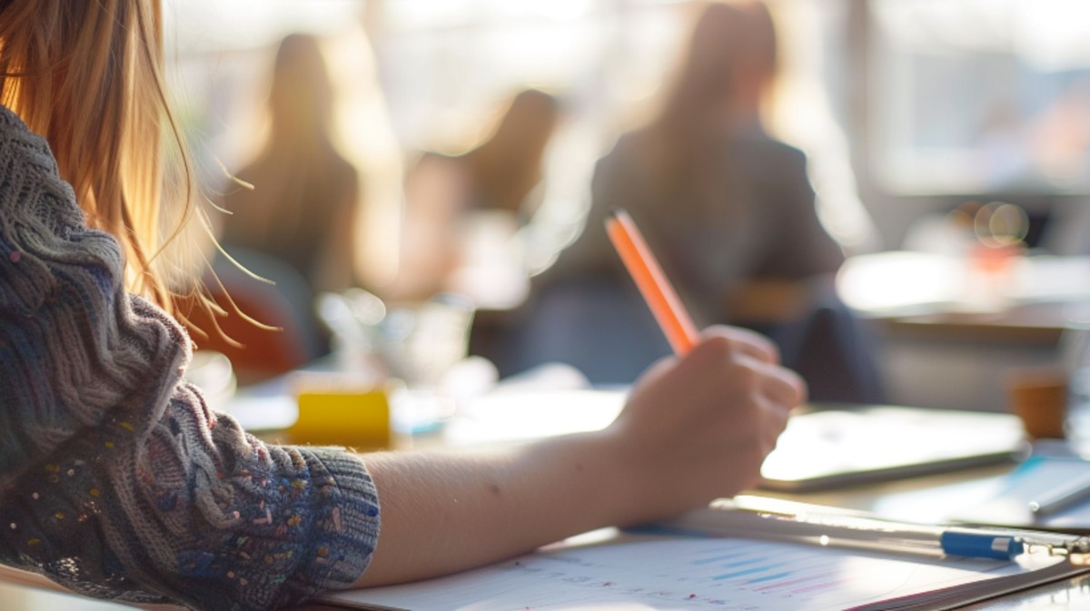 Una estudiante en un aula de estudio.