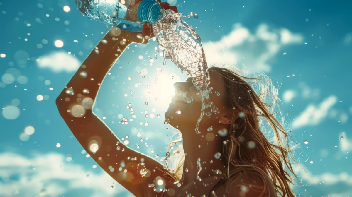 Una mujer se refresca ante el calor.