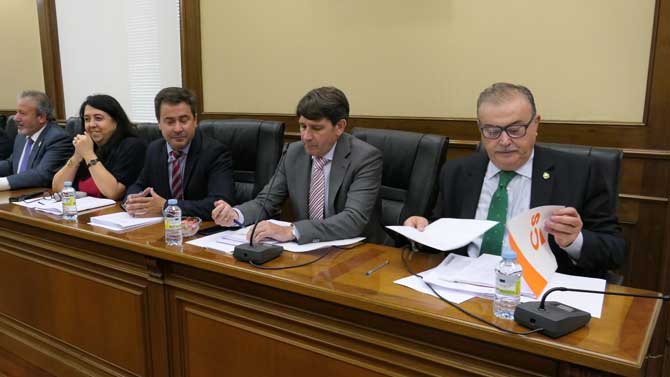 Pedro Cabrero (derecha) en el pleno de organización de la Diputación.