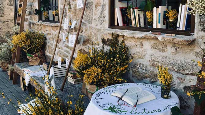Adornos de piorno en la Biblioteca de Navarredonda de Gredos.