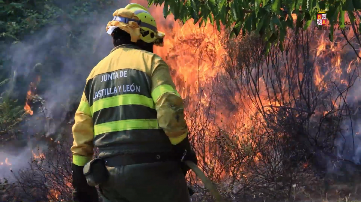 Bomberos realizando un fuego técnico.