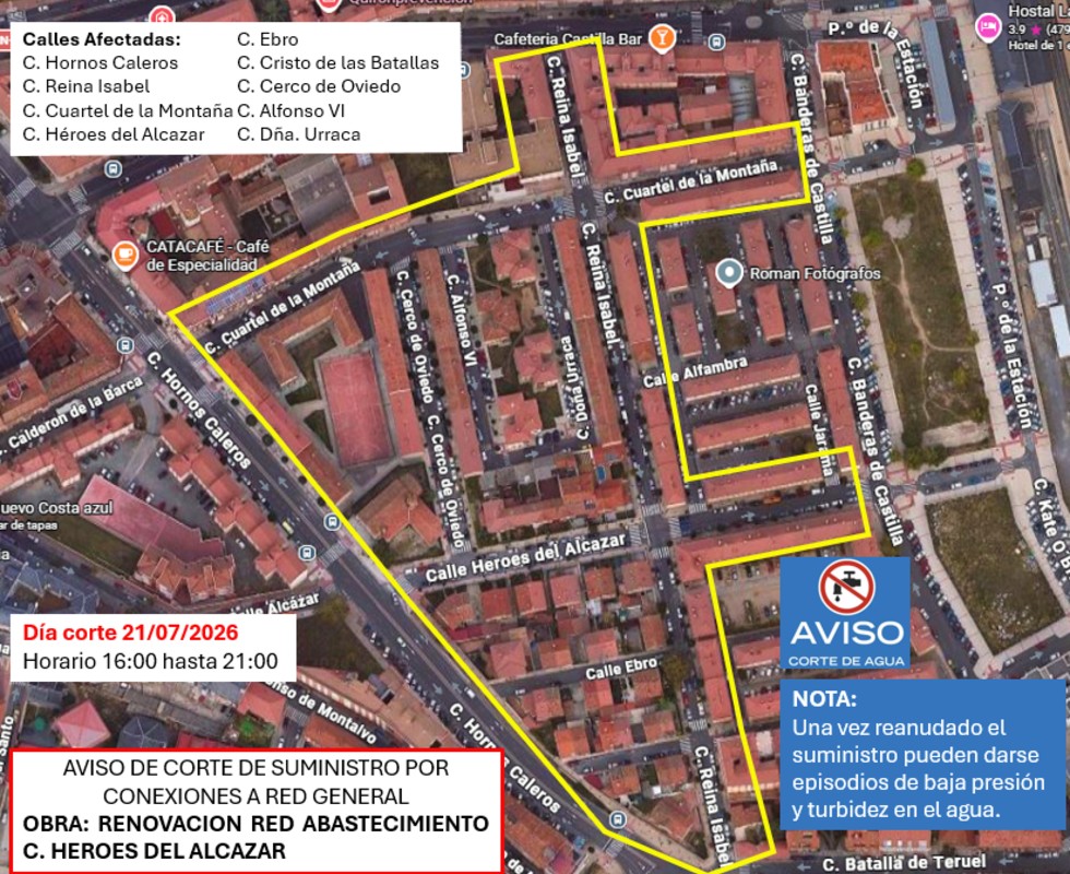 Corte de agua en varias calles del barrio de la Estación