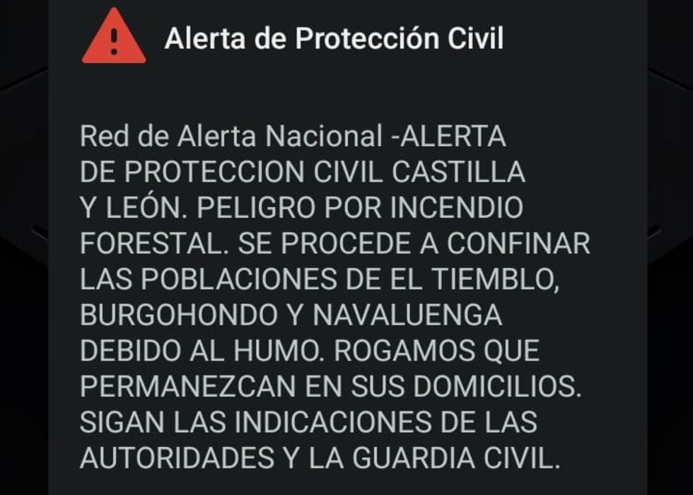 Alerta ES-Alert para confinar a El Tiemblo, Burgohondo y Navaluenga.