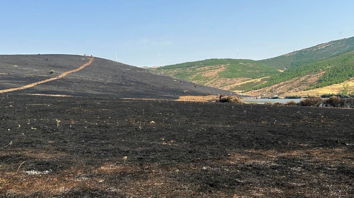 Zanjas y diques de tierra a modo de anillos perimetrales en torno el embalse de Serones.