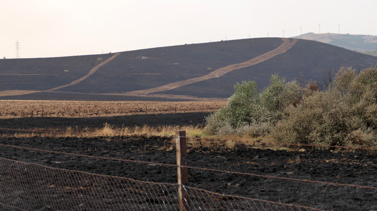 Zanjas y diques de tierra a modo de anillos perimetrales en torno el embalse de Serones.