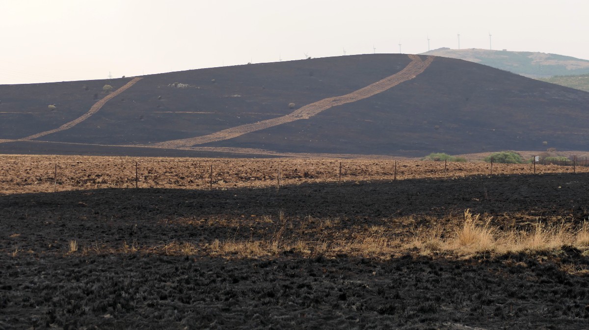 Zanjas y diques de tierra a modo de anillos perimetrales en torno el embalse de Serones.