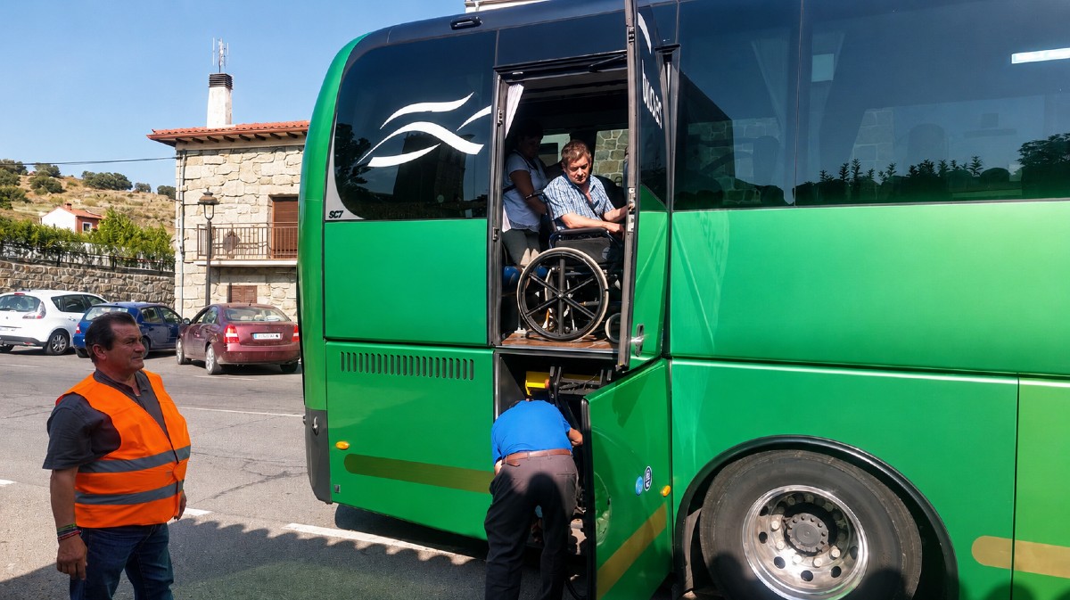 Un autob&uacute;s devuelve a vecinos de Burgohondo desalojados, el 29 de julio.
