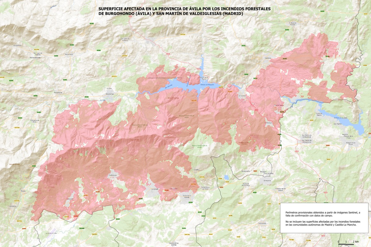 Per&iacute;metro del incendio de Burgohondo segun el sat&eacute;lite Sentinel.
