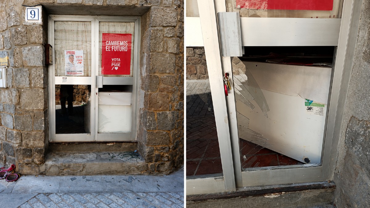 La sede del PSOE en Piedralaves sufre un ataque de cuatro encapuchados