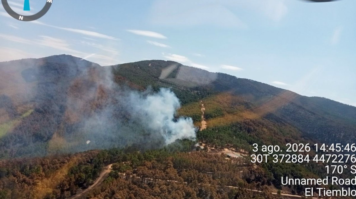Reproducci&oacute;n del incendio de Burgohondo en El Tiemblo, el lunes.