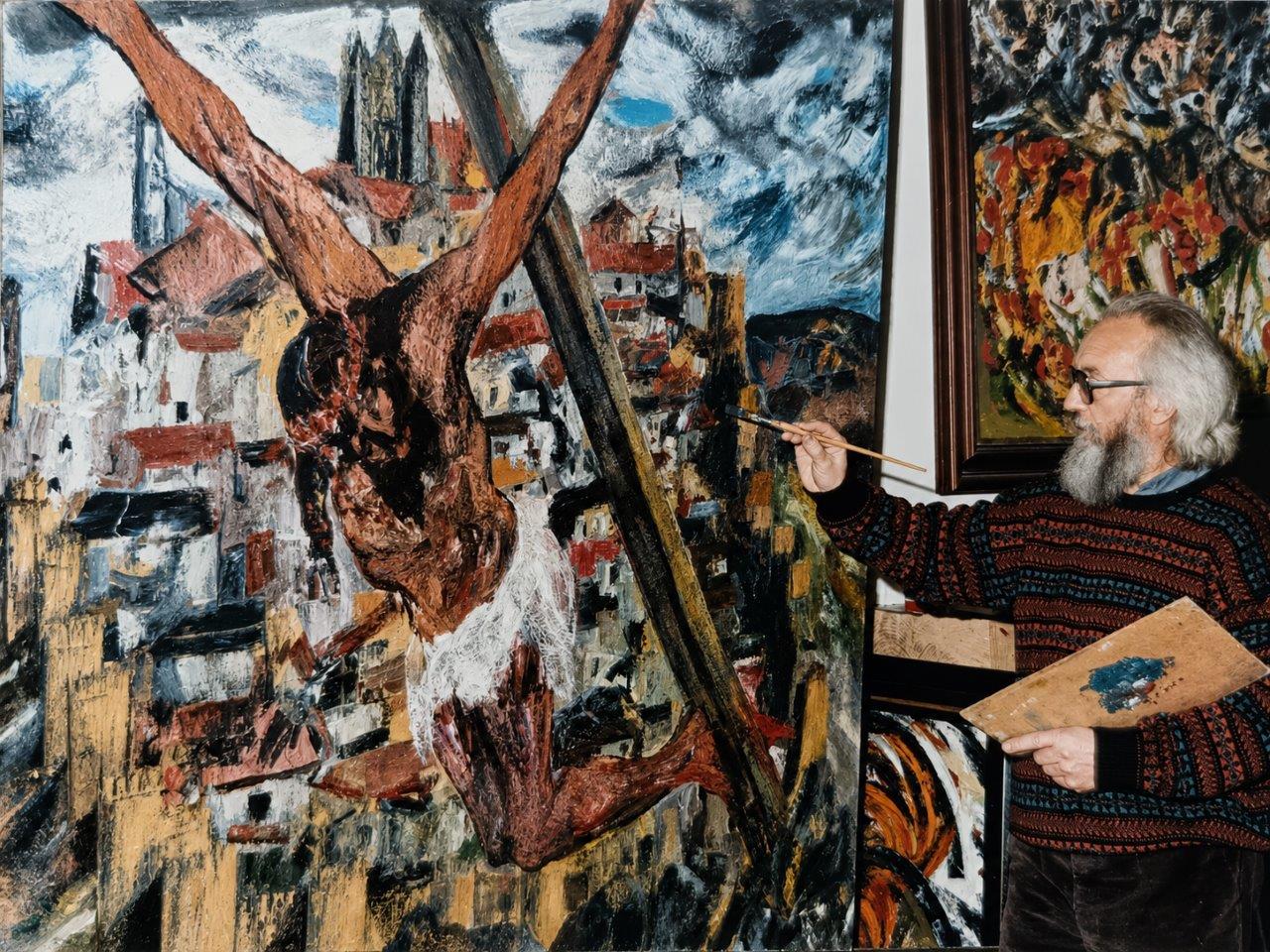 D&iacute;az-Castilla pintando &ldquo;El Cristo de &Aacute;vila&rdquo;. Colec. particular.
