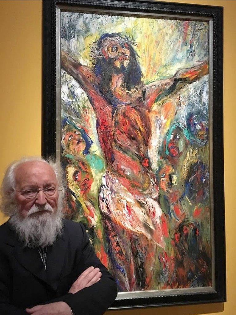 D&iacute;az-Castilla junto a un cuadro de &ldquo;Cristo&rdquo;. Colec. particular.