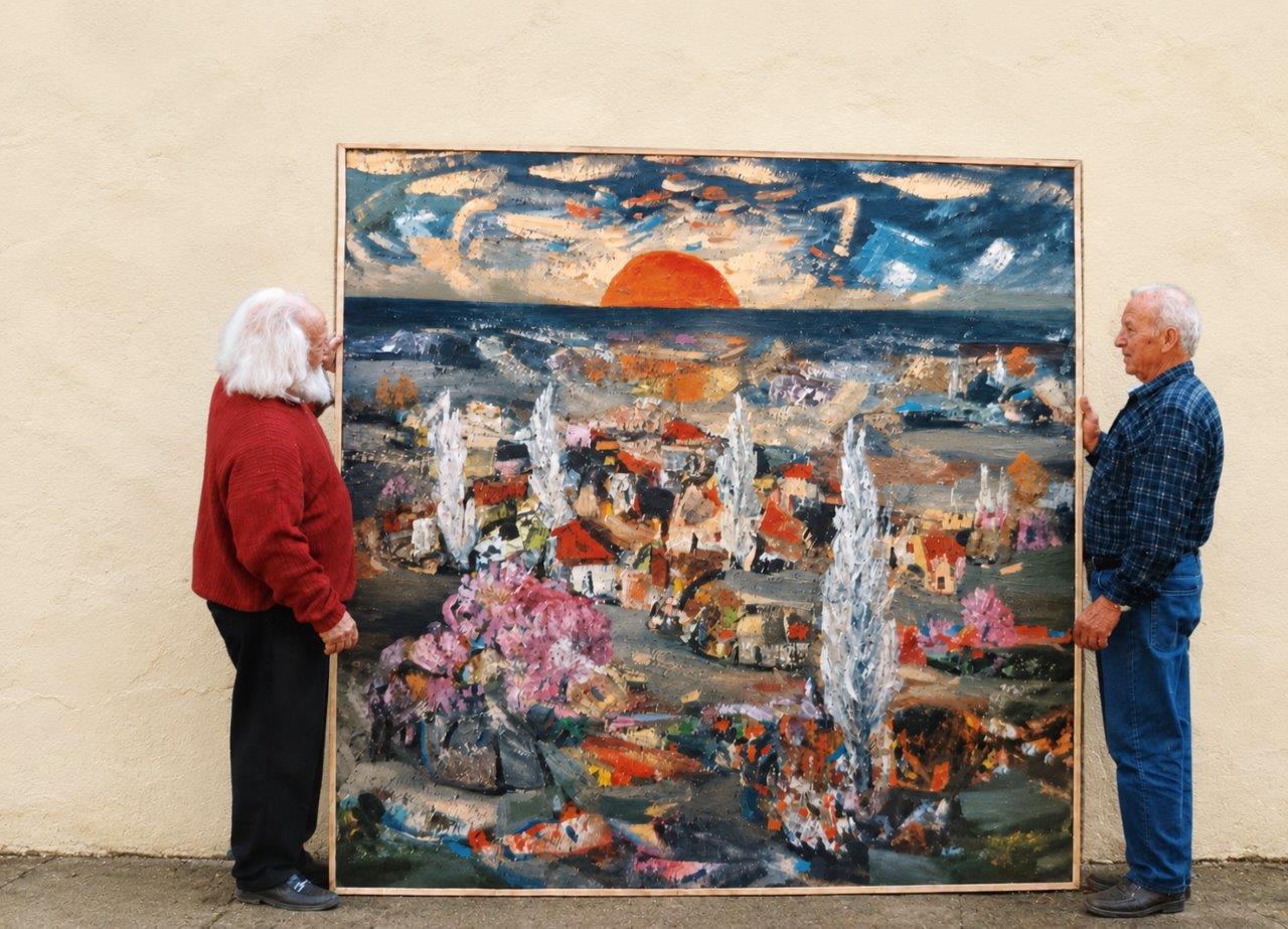 D&iacute;az-Castilla junto a su obra &ldquo;Sol de primavera&rdquo;. Colec. particular.