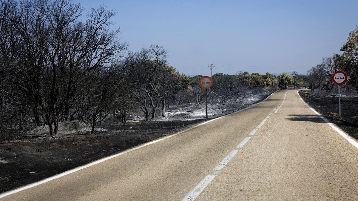 Carretera M-501 de la Comunidad de Madrid tras el incendio.