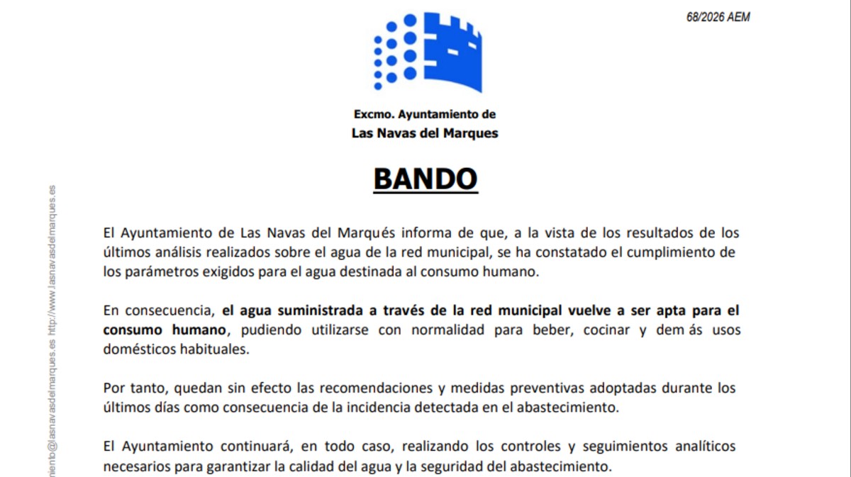 Bando de Las Navas que levanta las restricciones sobre el agua.