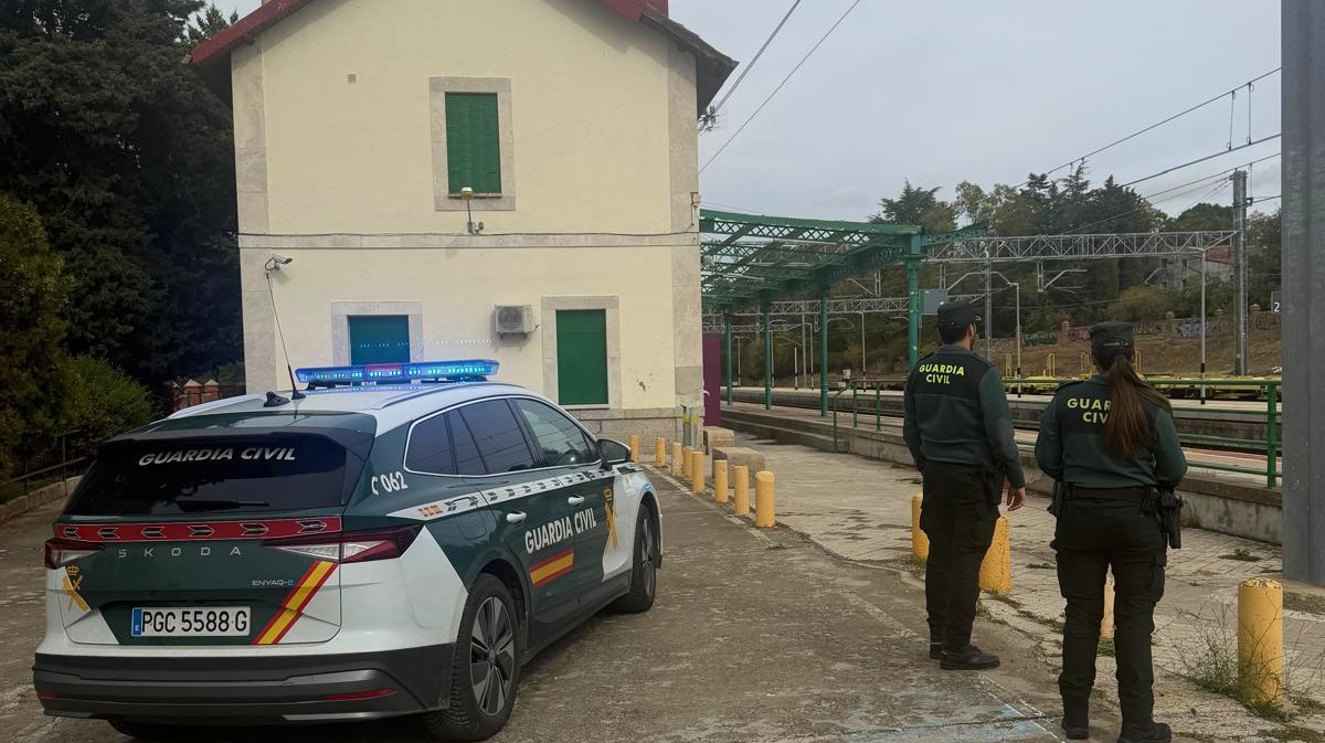 Agentes de la Guardia Civil en la estaci&oacute;n de Navalperal de Pinares.