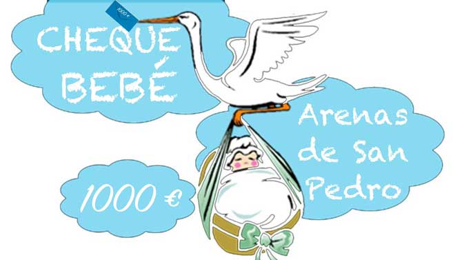 Cartel promocional del cheque-beb&eacute; de Arenas de San Pedro.