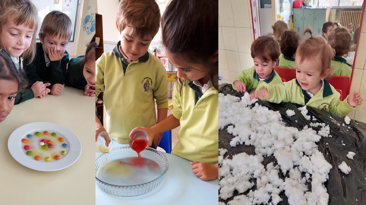 Los niños y niñas del colegio disfrutando de la Semana de la Ciencia.