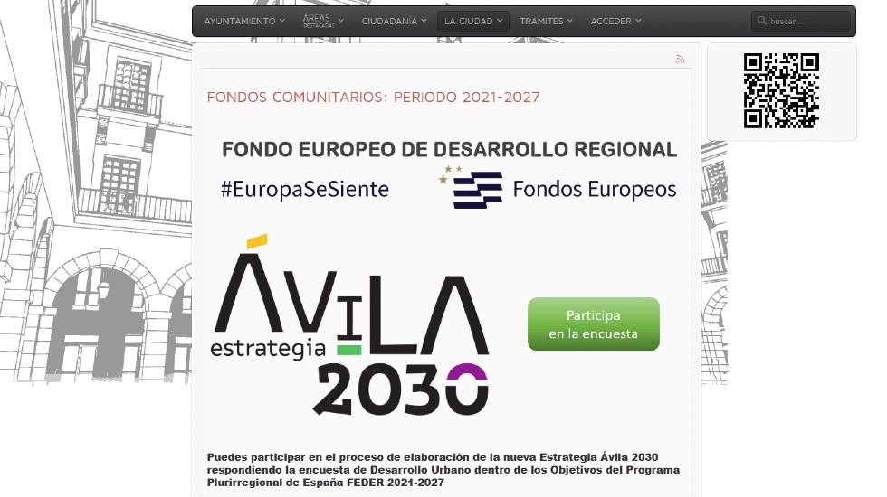 Web municipal con la encuesta para el proyecto Ávila 2030.